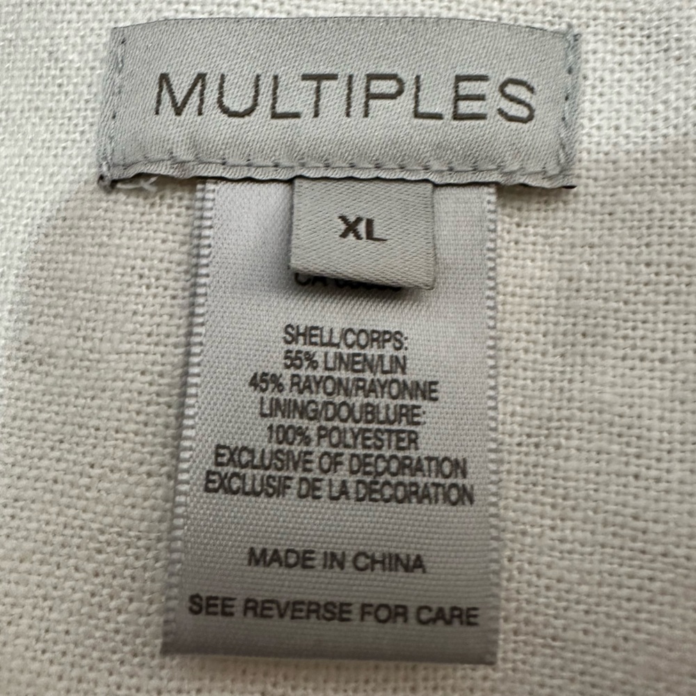 Multiples Ruffled Button Cream And White Linen Bl… - image 3